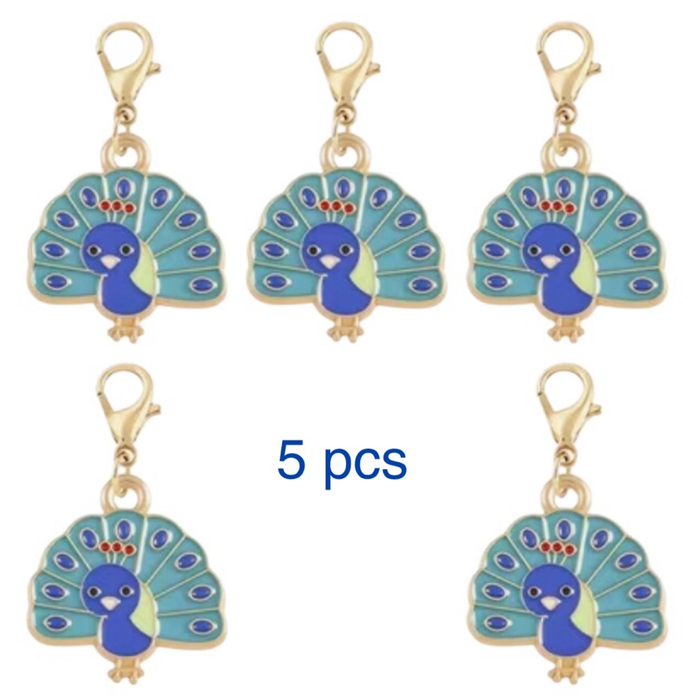 Blue & Teal Peacock Enamel Charm Set (5 pcs)